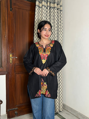 Sejal Kashmiri Short Cotton kurti- Black