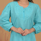Mulmul Cotton Chikankari Short Kurta- Blue