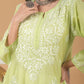 Chanderi Chikankari Long Kurta - Green