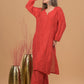 Chanderi Chikankari Kurta Palazzo - Red