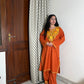 Saira Kashmiri cotton Aari Kurta Set- Rust Orange