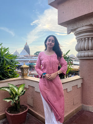 Riya Dobby Cotton long kurta- dust pink
