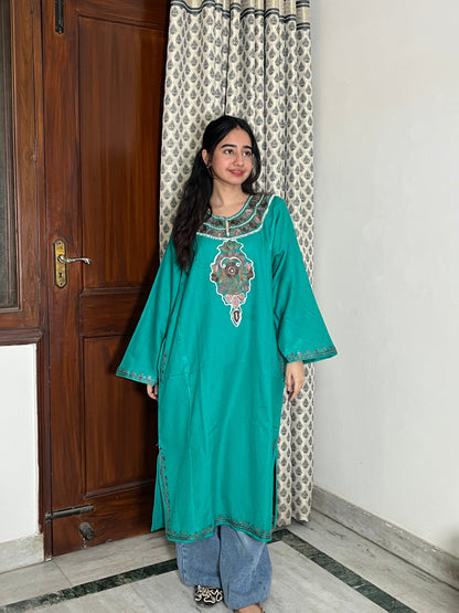 Sara Aari Woollen Pheran- Teal