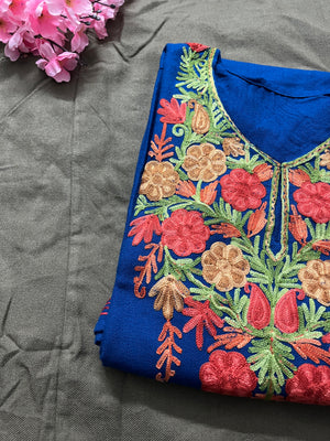 Noor Aari Woollen Pheran- Blue