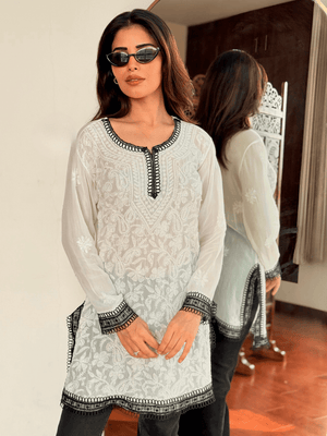 Sayali Viscose Georgette Short kurta- Pearl White