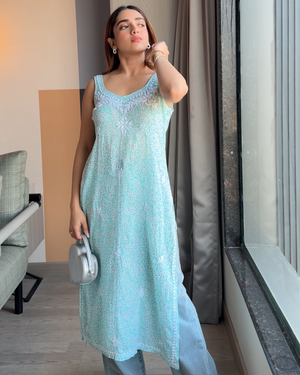 Khushi backless chikankari Kurti- Blue