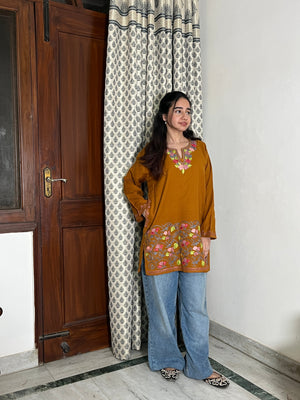 Kusum Kashmiri Short woollen Pheran - Yellow