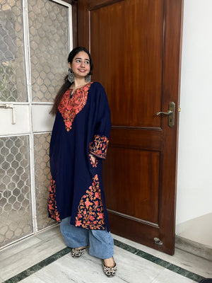 Kashmiri Aari Woollen Pheran- Blue