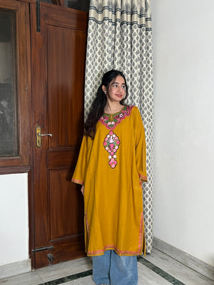 Sara Aari Woollen Pheran- Mustard