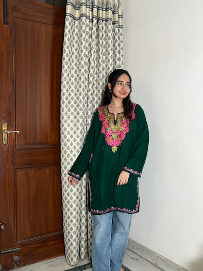 Jasmine Kashmiri Short woollen Pheran - Green