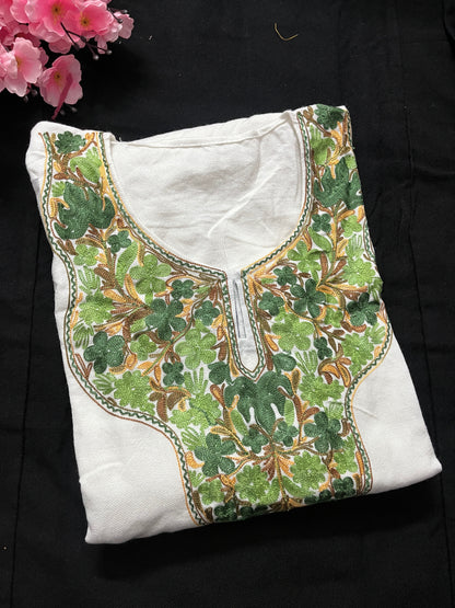 Noor Aari Woollen Pheran- White