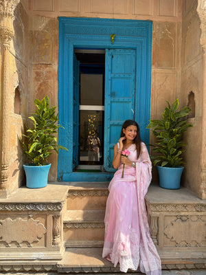 Pink Chikankari embroidered saree