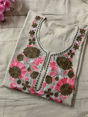 Noor Aari Woollen Pheran- Beige