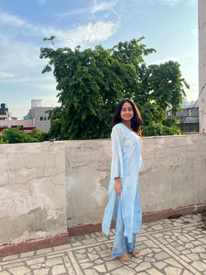 Chanderi Silk Pastel Ombré Kurta Set- Blue