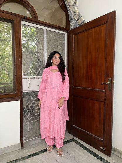 Shilpa Muslin kurta suit set- Pink