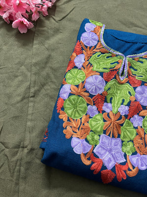 Noor Aari Woollen Pheran- Blue