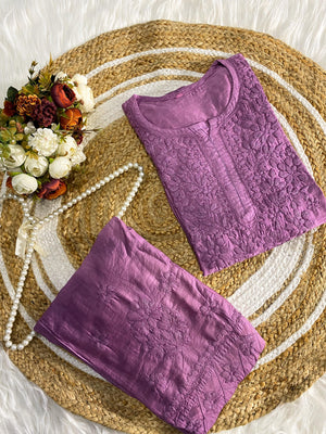 Chanderi Silk Pastel Kurta Set- Purple
