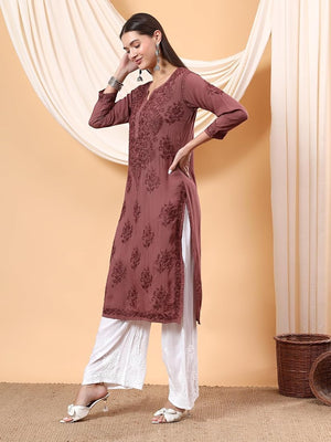Diya chikankari modal kurta- Brown