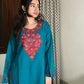 Soha Kashmiri Short woollen Kurti- Teal Blue