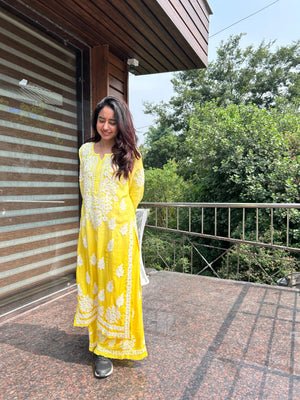 Saili Muslin kurta palazzo set- yellow