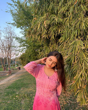 Sitara ombré Chikankari Rayon Kurta- Pink