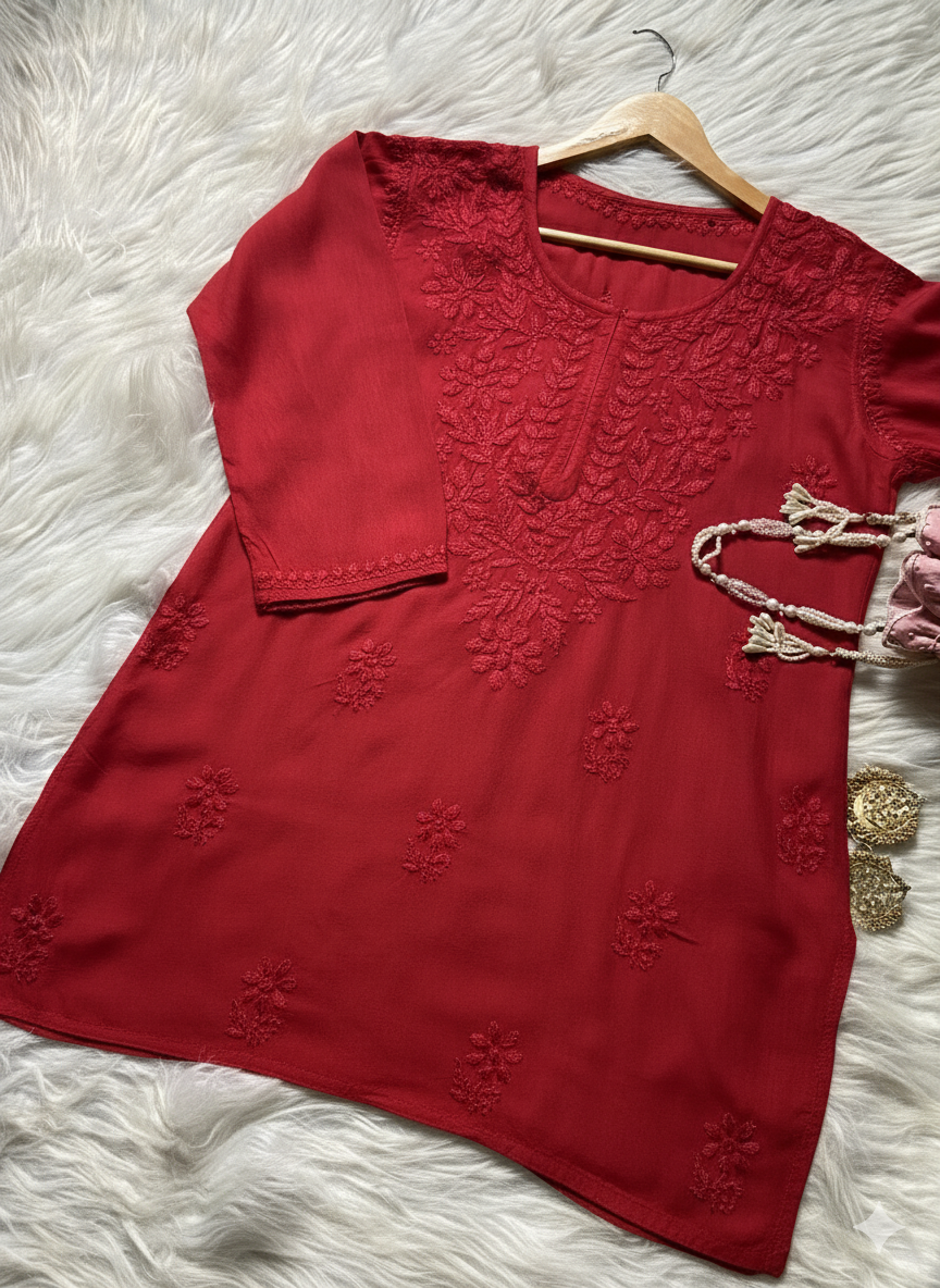Hina Rayon short kurti- Red