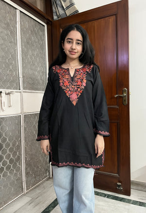 Kashmiri Short Cotton kurti- black