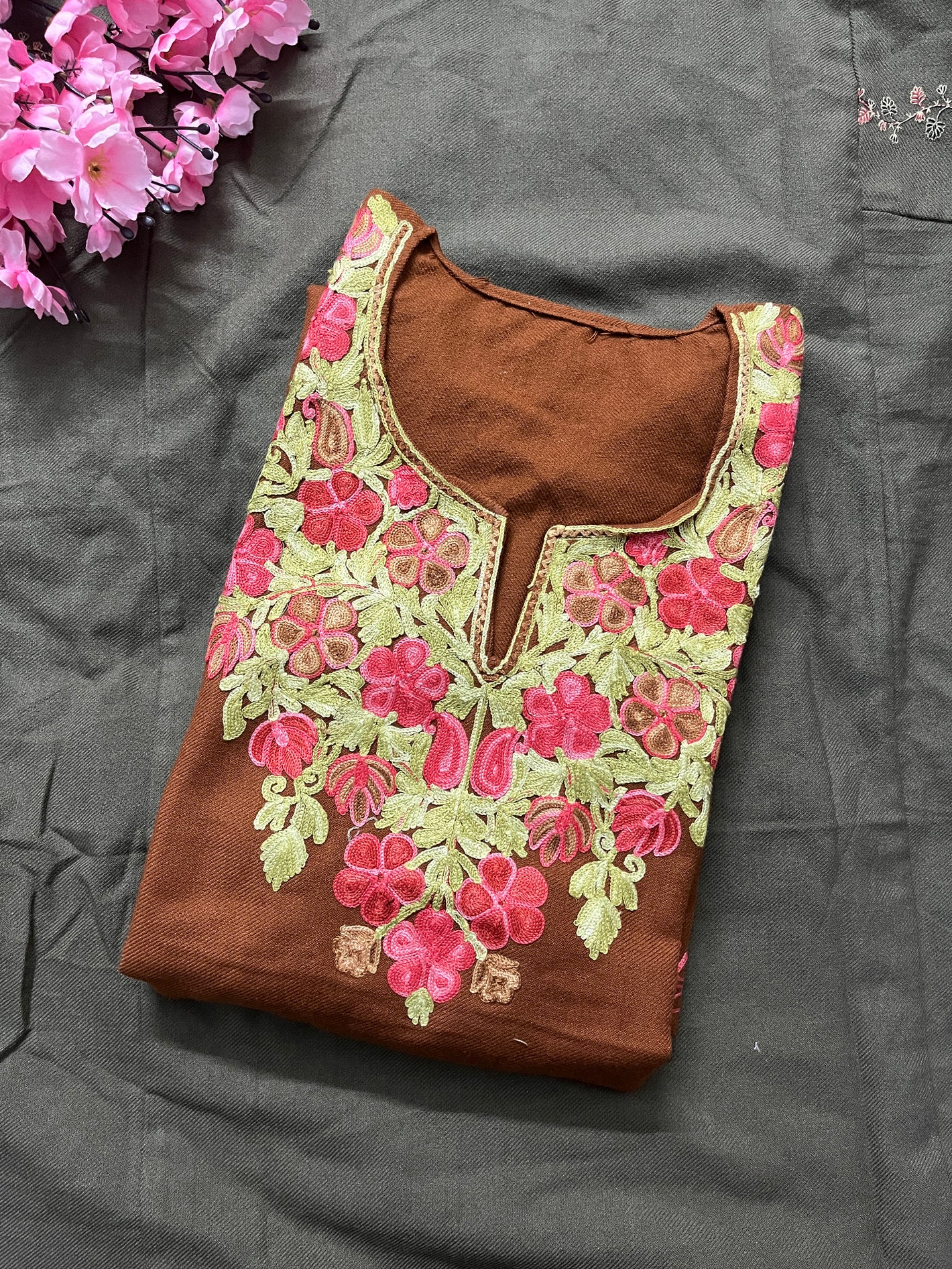 Noor Aari Woollen Pheran- Brown