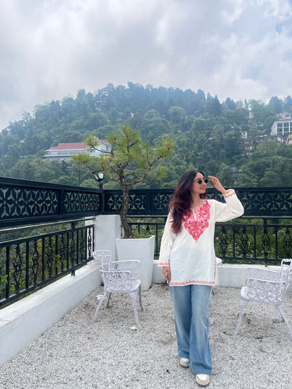 Trisha Kashmiri Short Cotton kurti- White