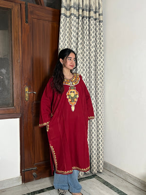 Sara Aari Woollen Pheran- Maroon