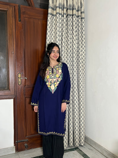 Zoha Kashmiri wool long kurta- blue