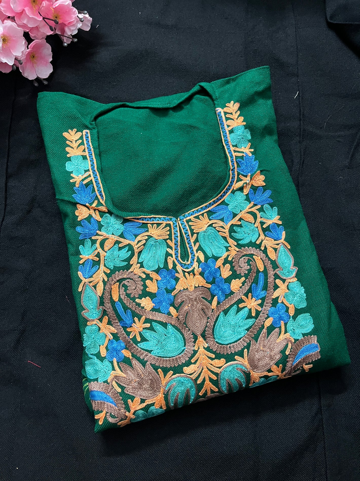 Noor Aari Woollen Pheran- Green