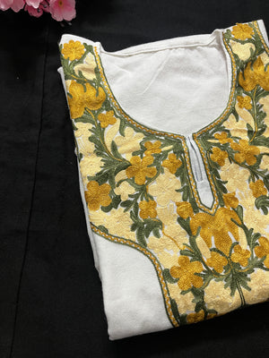 Noor Aari Woollen Pheran- White