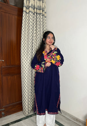 Firoza Kashmiri Aari Woollen Pheran- Blue