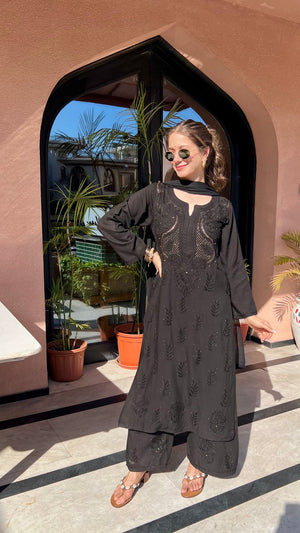 Kaira Mukaish Rayon kurta set with dupatta- Black