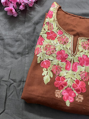 Noor Aari Woollen Pheran- Brown