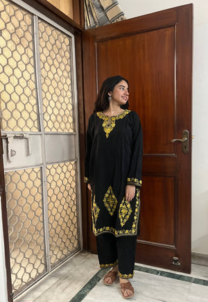 Kashmiri Woollen kurta set- Black