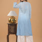 Chanderi Ombre Chikankari Long Kurta - Blue