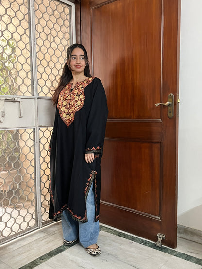 Kashmiri Woollen Tilla Pheran - Black