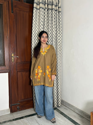 Kusum Kashmiri Short woollen Pheran - Beige