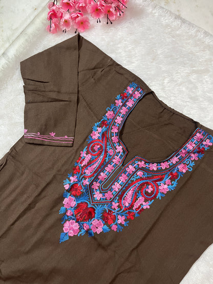 Ziya Kashmiri Short woollen kurti- Brown