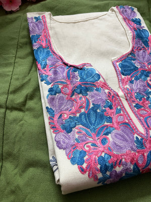 Noor Aari Woollen Pheran- White