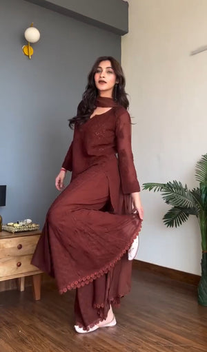 Saniya Viscose Kurta set with dupatta- Brown