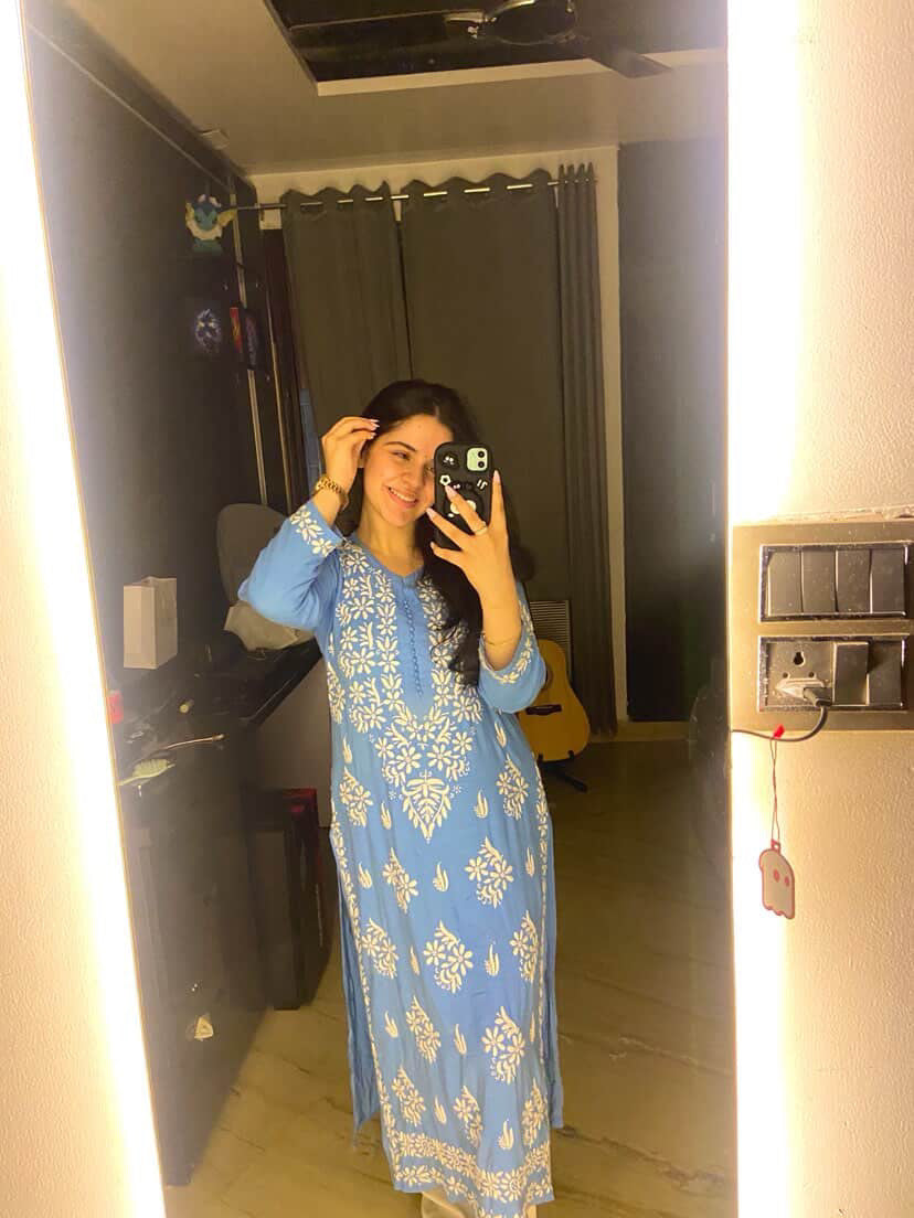 Jiya Rayon Chikankari Long Kurta- Blue