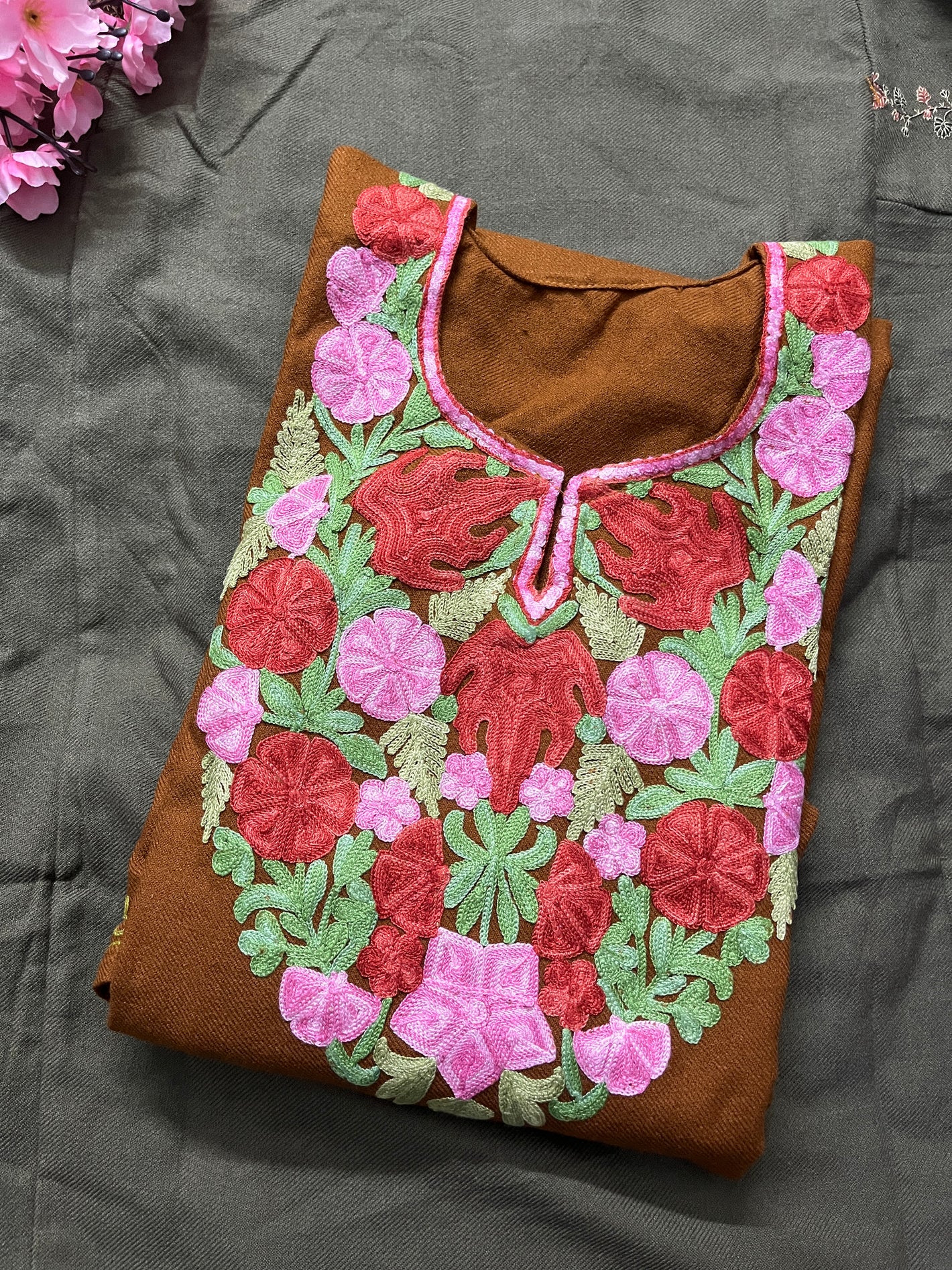 Noor Aari Woollen Pheran- Brown