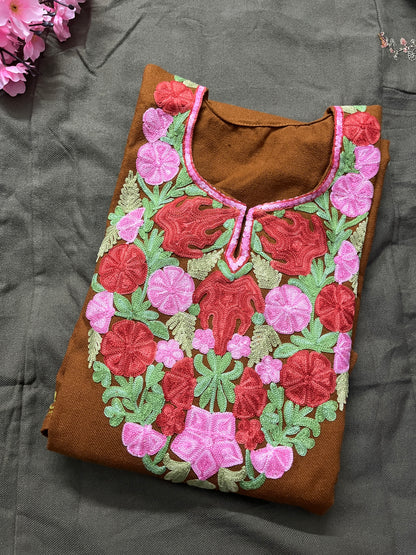 Noor Aari Woollen Pheran- Brown