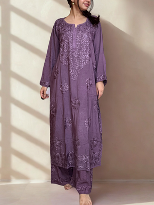 Aisha Premium Rayon kurta set with dupatta- Purple