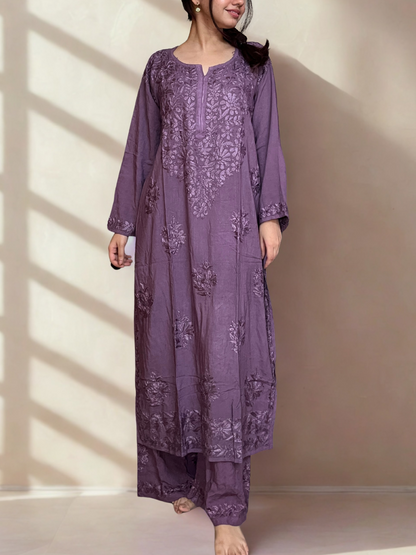 Aisha rayon Chikankari kurta- purple