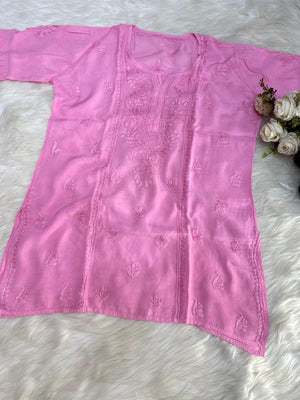 Yashika Muslin Short Kurti- Pink