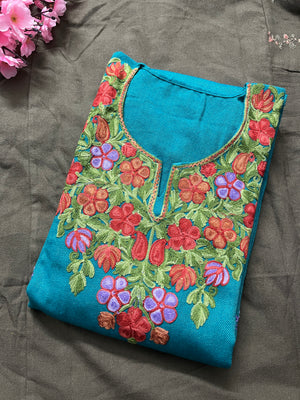 Noor Aari Woollen Pheran- Teal